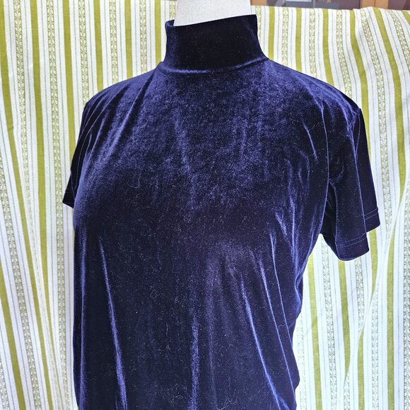 Size L Vintage 1990s Principles Blue Velour Top - Picture 3 of 5